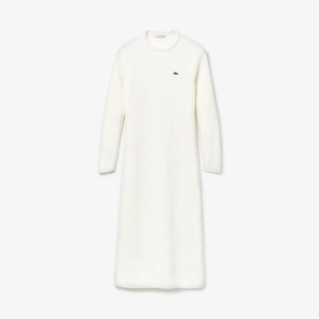 Lacoste Long Ribbed Wool Blend Sweater Dress Dámské - Šaty Bílé | CZ-zyfX4k